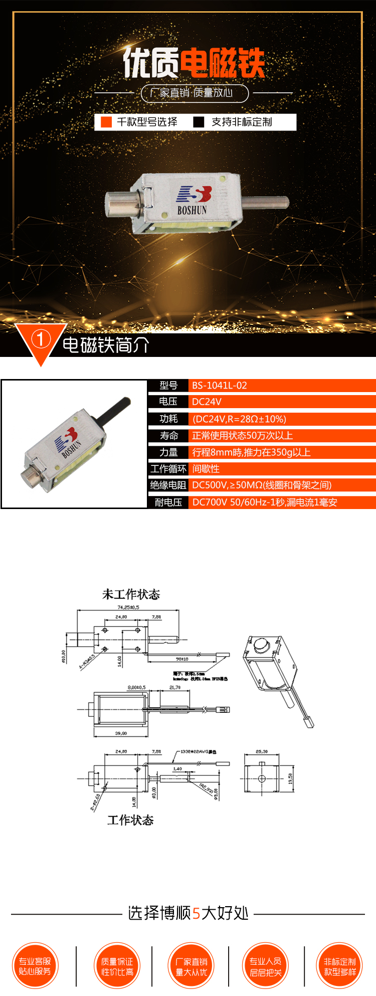 推拉式電磁鐵BS-1041L-02 推拉式電磁鐵BS-1041L-02